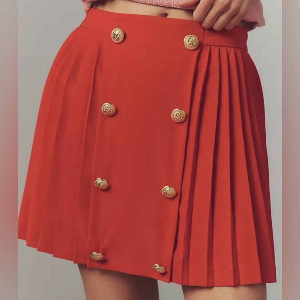 NWT Anthropologie Red Hutch Button-Front Mini Skirt size Small